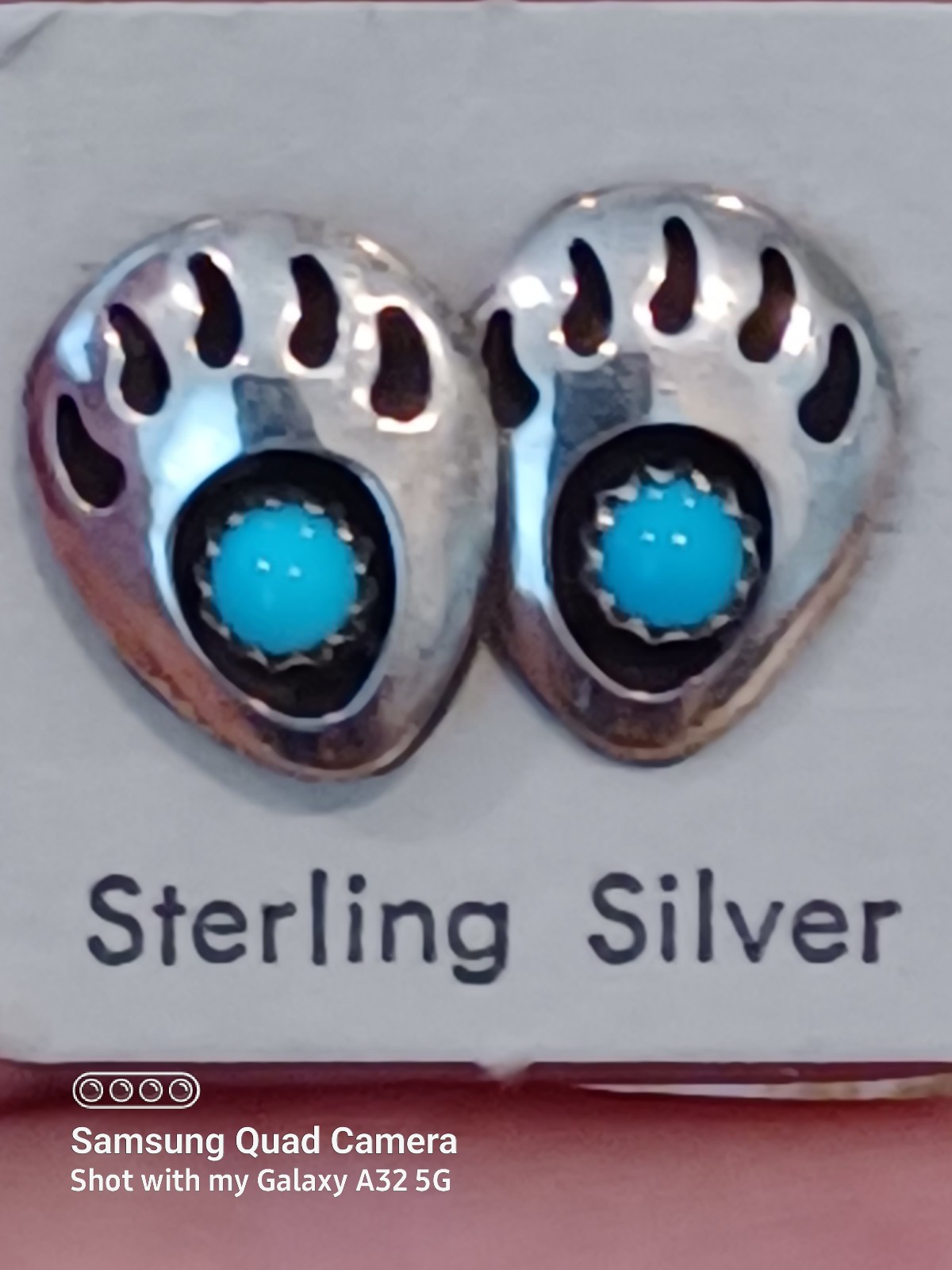 Native sterling silver turquoise bear claws earrings