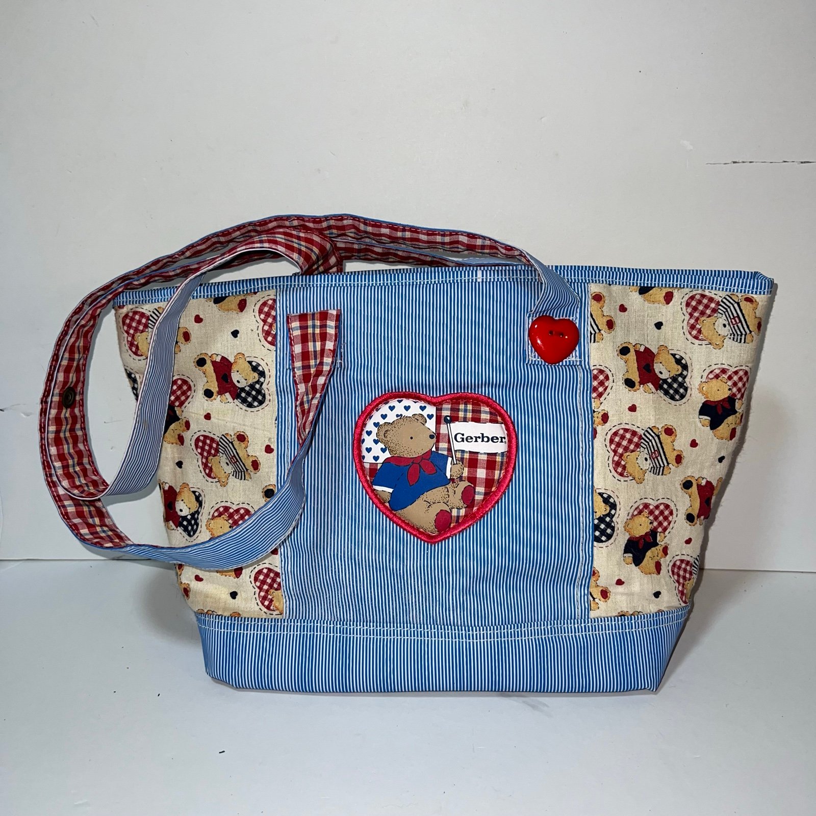 Vintage Gerber Baby Teddy Bear Diaper Bag *Rare* Heart Stripe