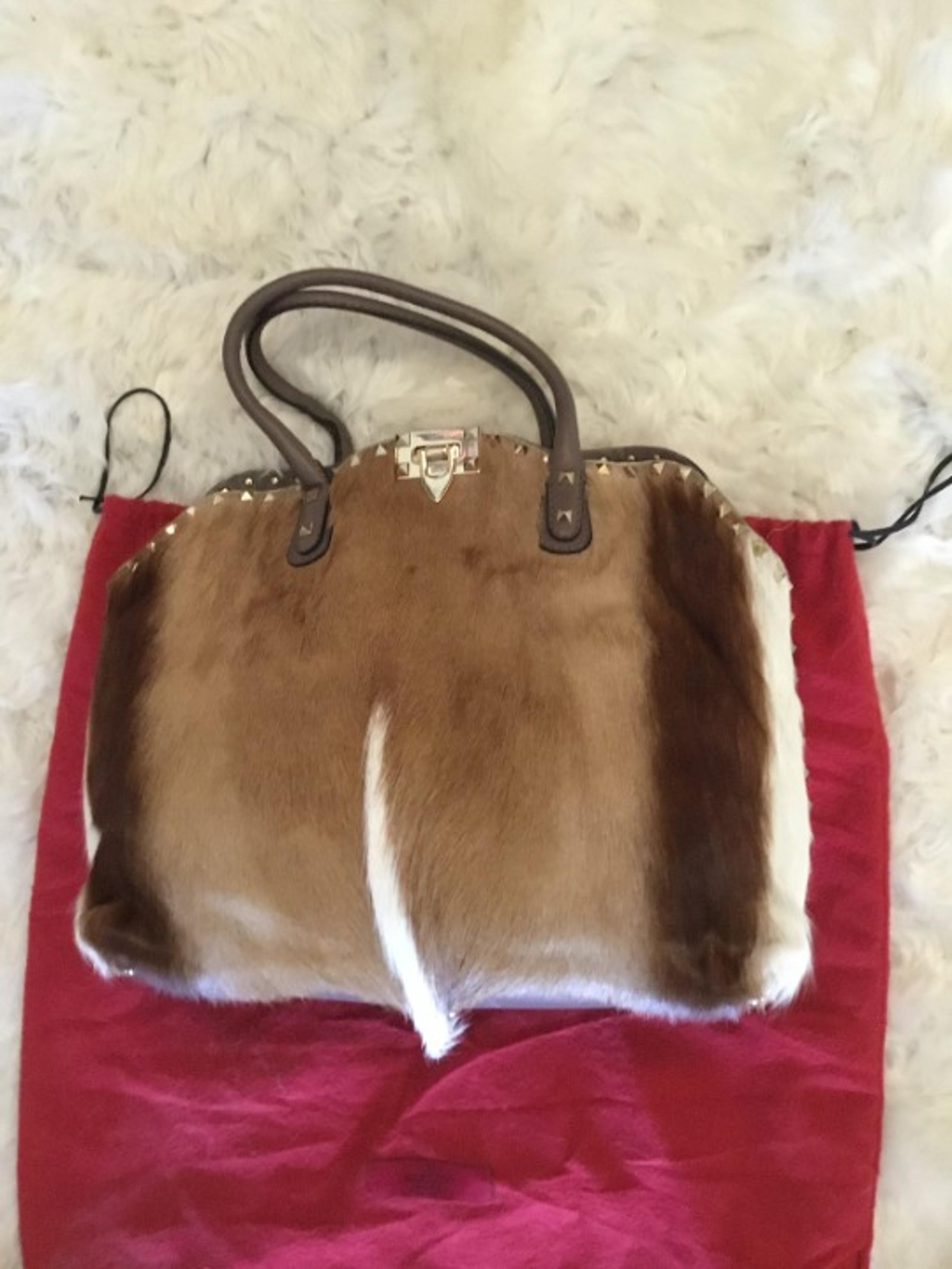 Valentino Rockstud Springbok Fur dome Bag New