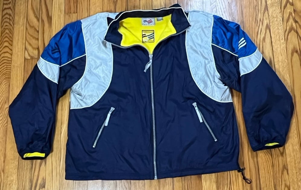 VTG Y2K Perry Ellis American Blue Silver Windbreaker Fleece