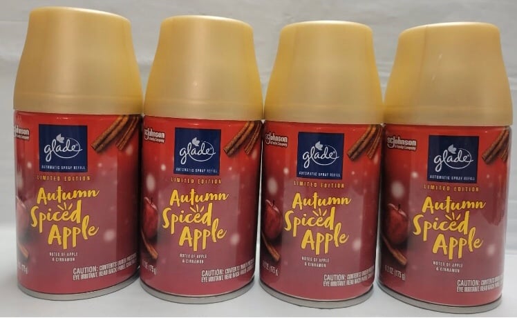 4 Cans Glade Automatic Spray Refill Air Freshener - Autumn Spiced Apple 6.2 oz