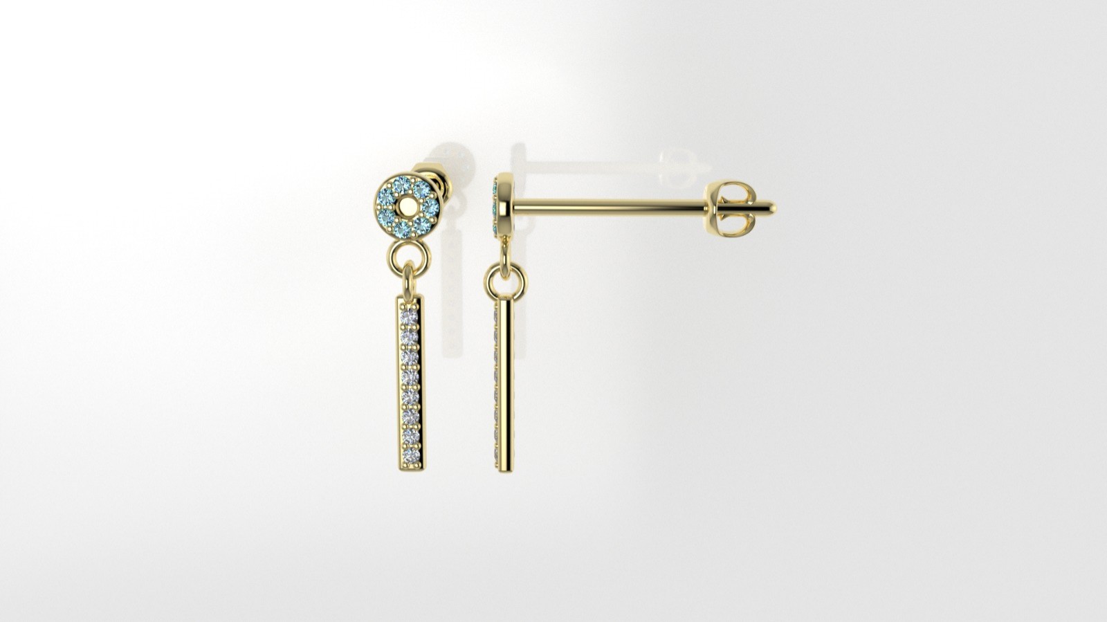 14k Push Back Earrings with 16 MOISSANITE and 14 AQUAMARINE