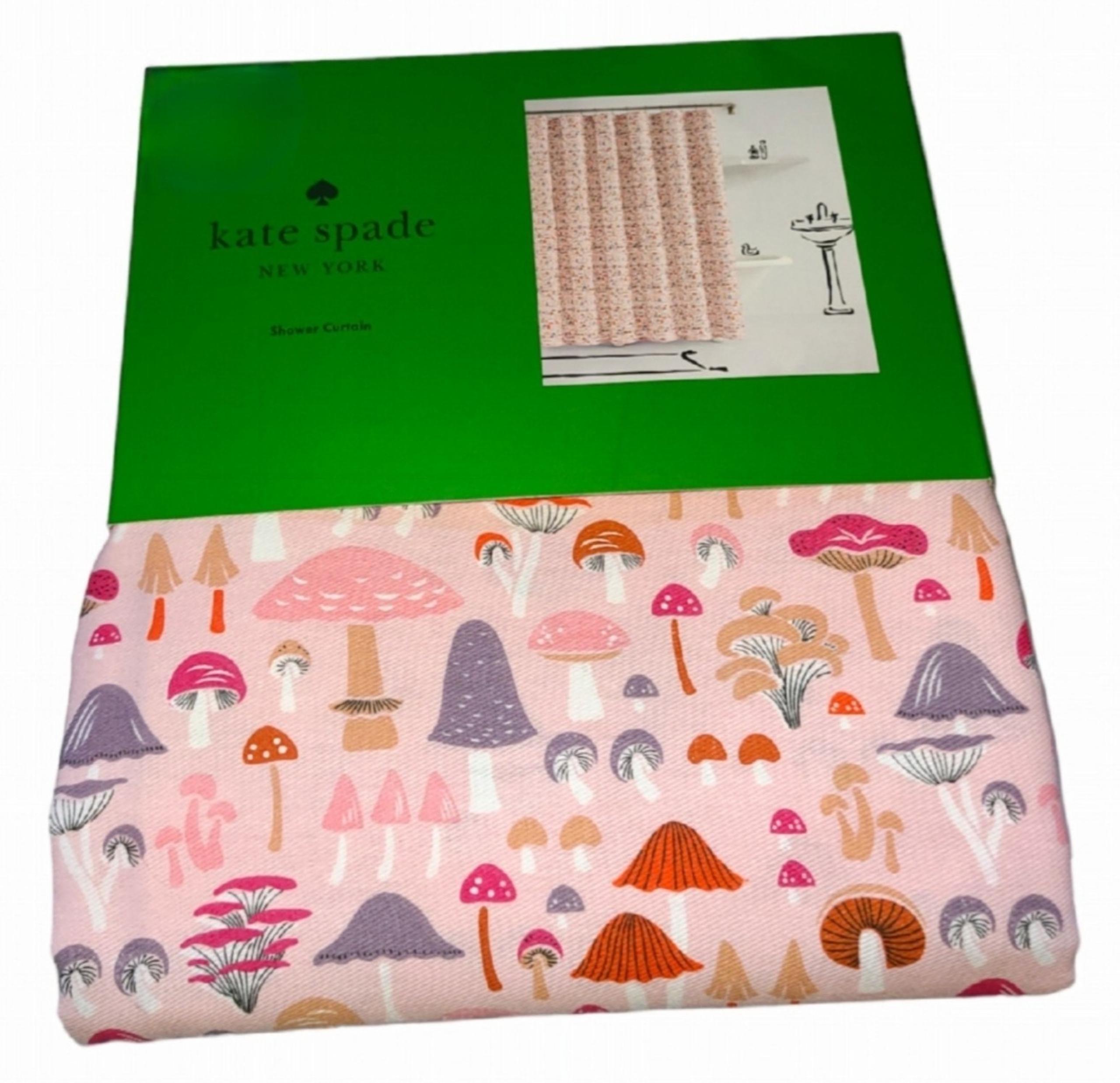 Kate Spade New York Mushroom Fabric Shower Curtain 72” x 72” Pink Multicolor NEW