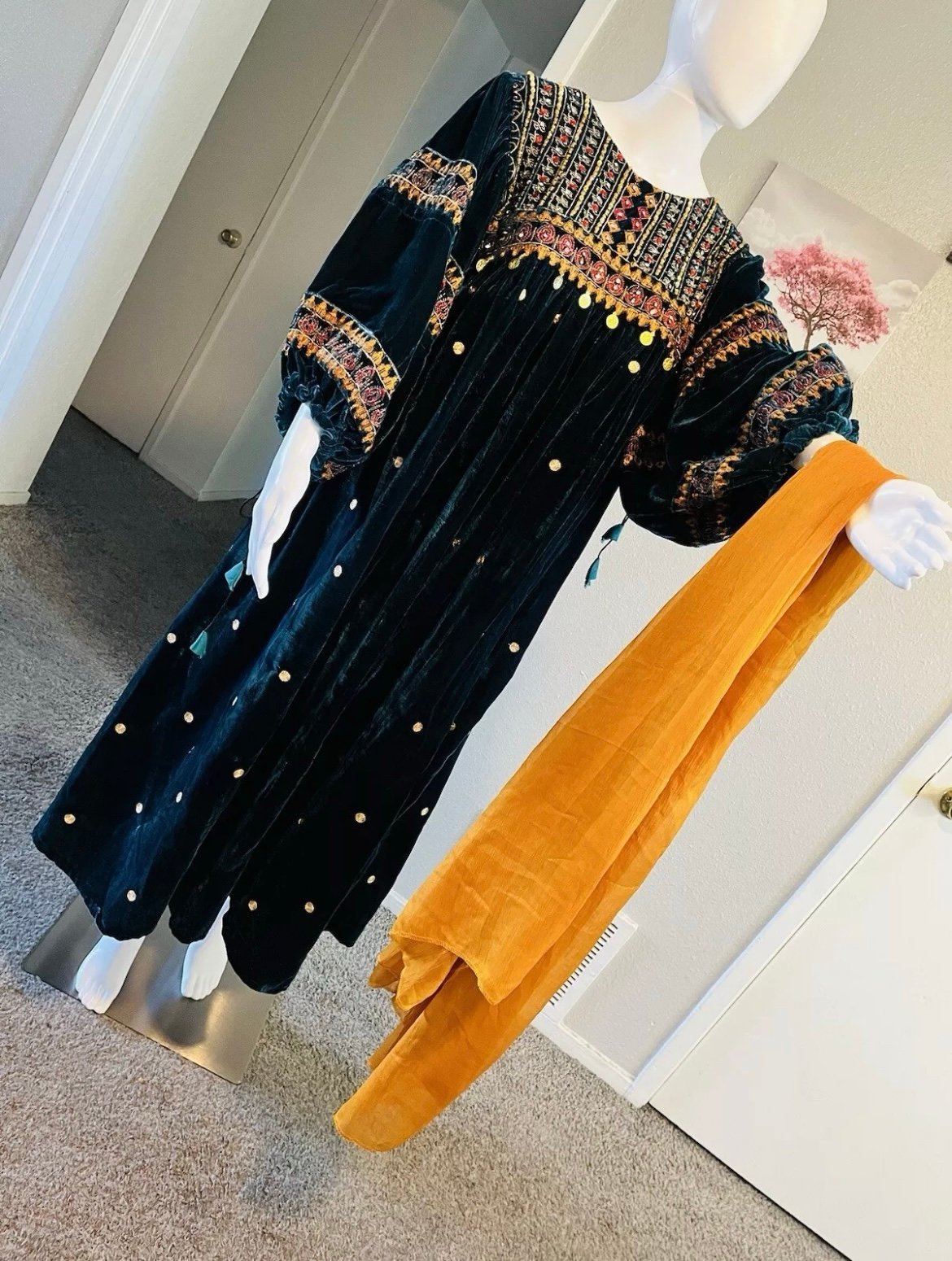 Long scarf with afghani dress, indian dress Pakistani dress Punjabi dress party