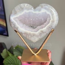 Rare Color-way, High Quality, Large Druzy Agate Heart with Display Stand