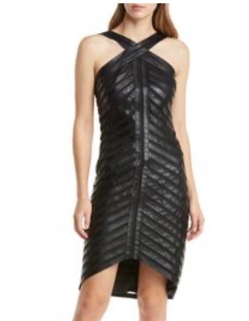 Faux Leather Banded Hi- Low Dress by Tadashi