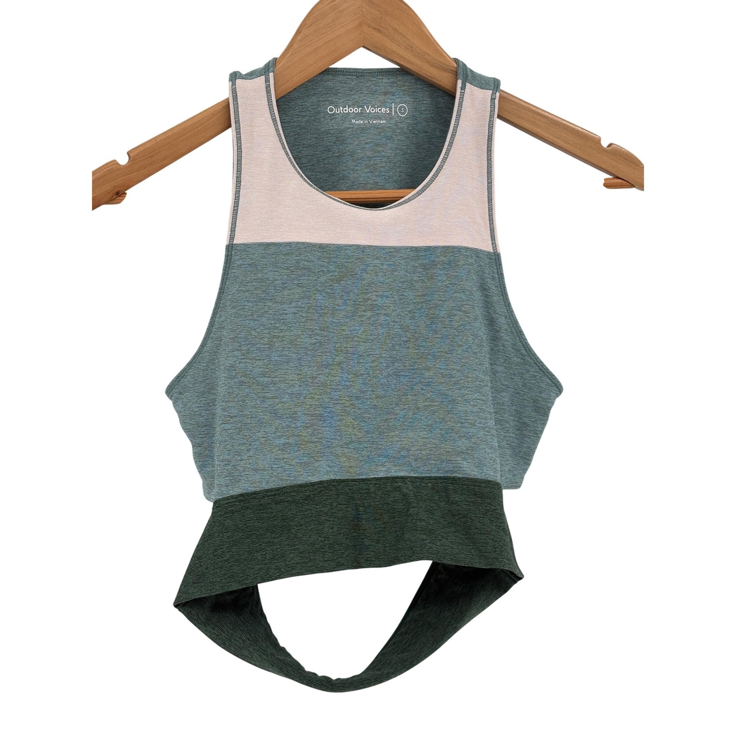 Outdoor Voices Tank Top Slashback Crop Women Small Green White Workout Gym Run