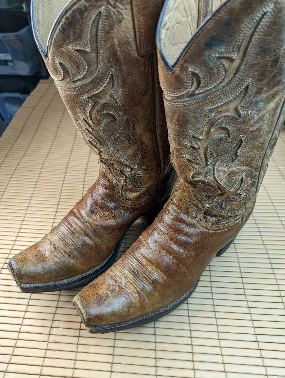 Stetson Boots custom made men's brown leather platform Western cowboy boots sz 1