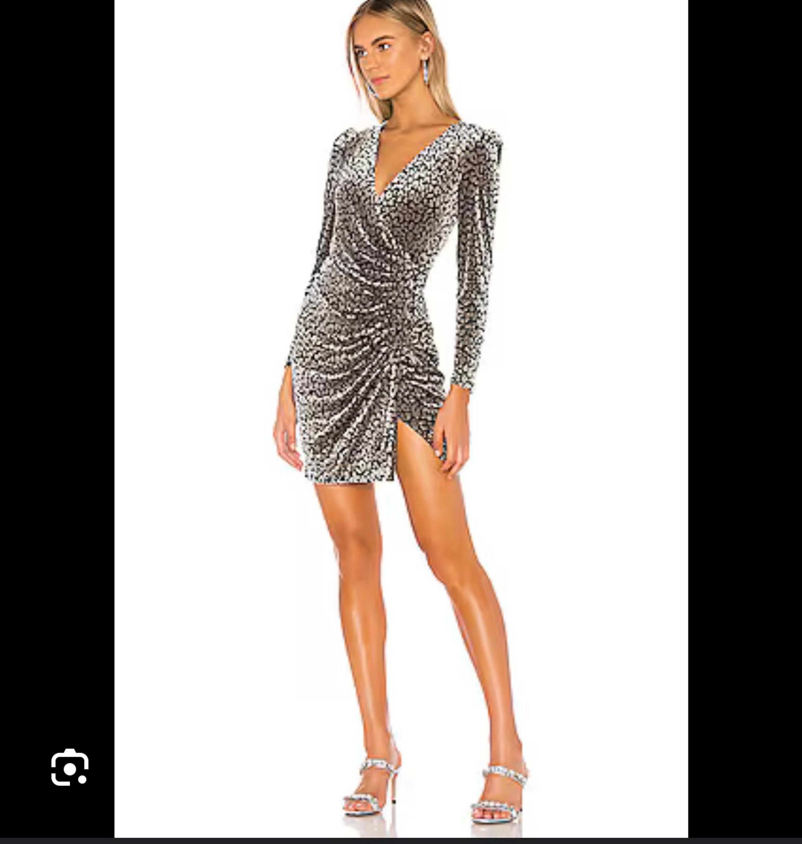ASTR The Label Yasmin Faux Wrap Leopard Silver Long Sleeve Mini Dress Size S