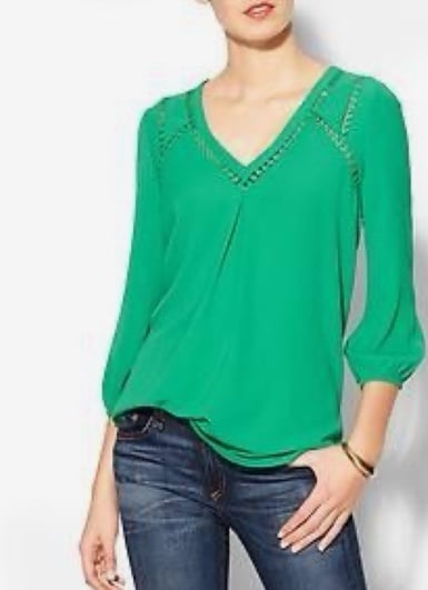 Sabine Green Lace Trim V-Neck Blouse Small