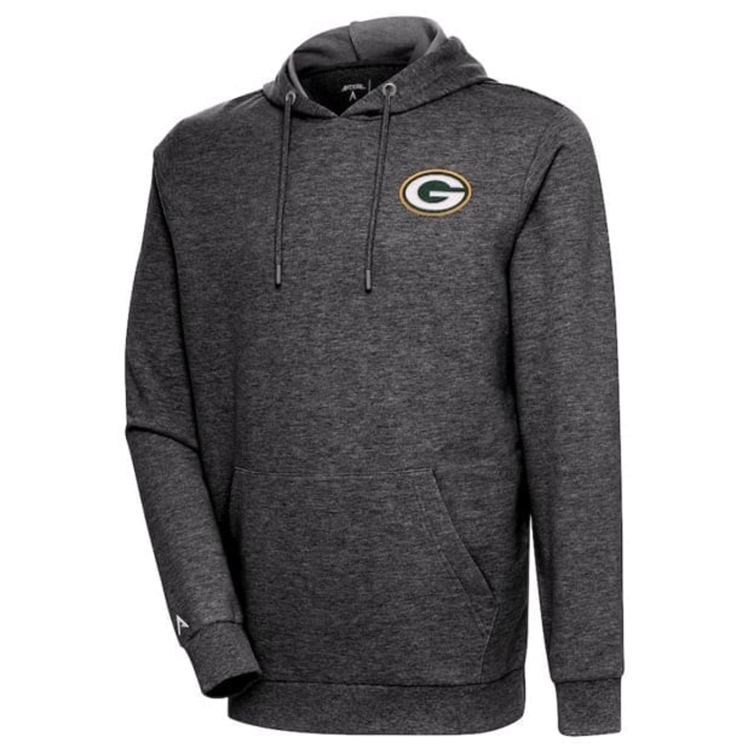 Green Bay Packers Antigua Heather Black Action Lightweight Pullover Hoodie