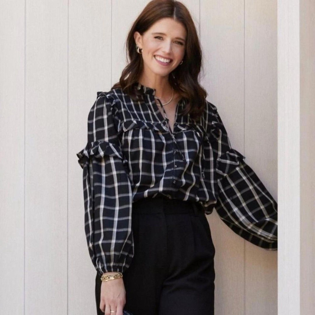 Cleobella x Katherine Schwarzenegger Brentwood Blouse, Pali Plaid, Size S