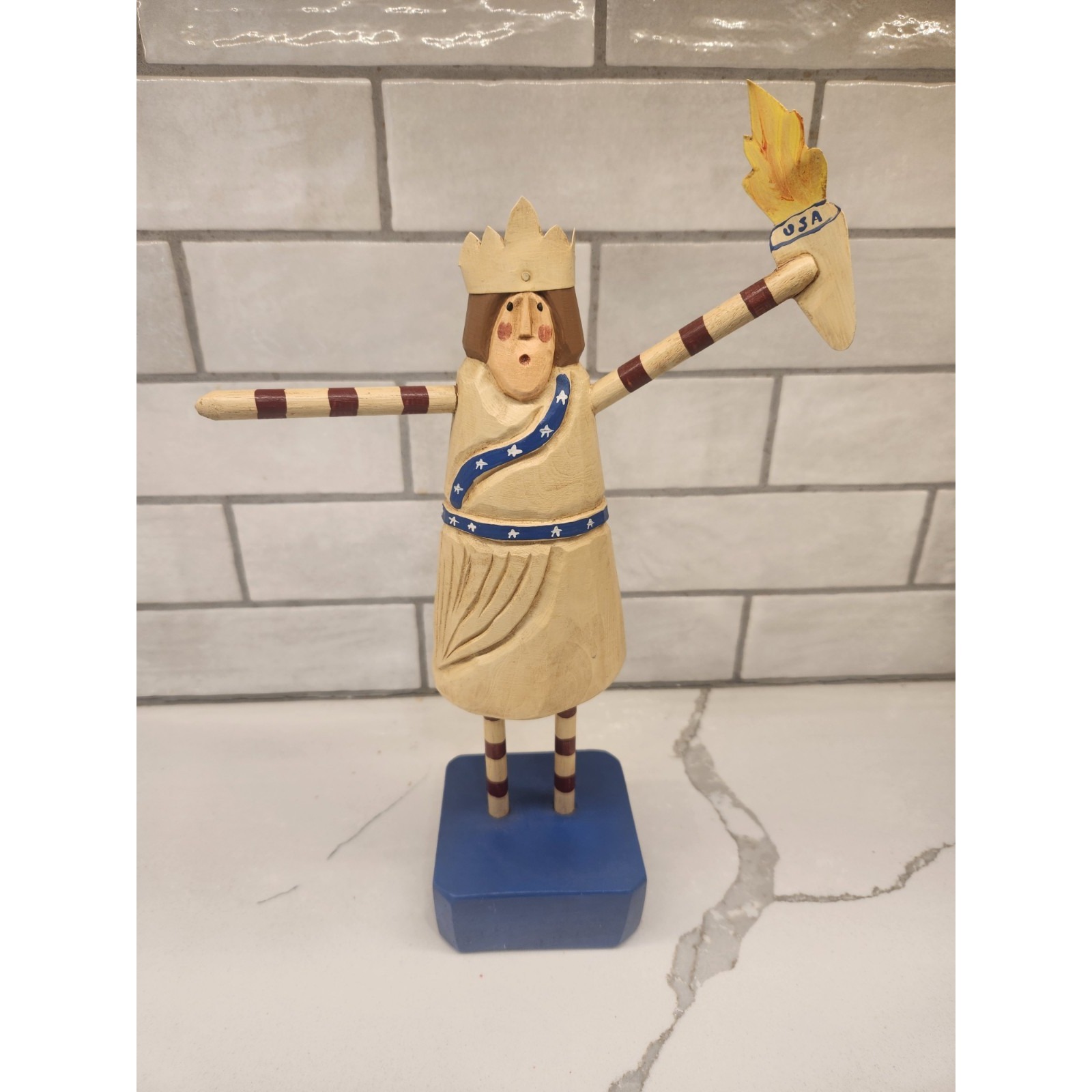 K. C. Norris Vintage Statue Of Liberty Signed & Numbered Wooden Carved Cypress