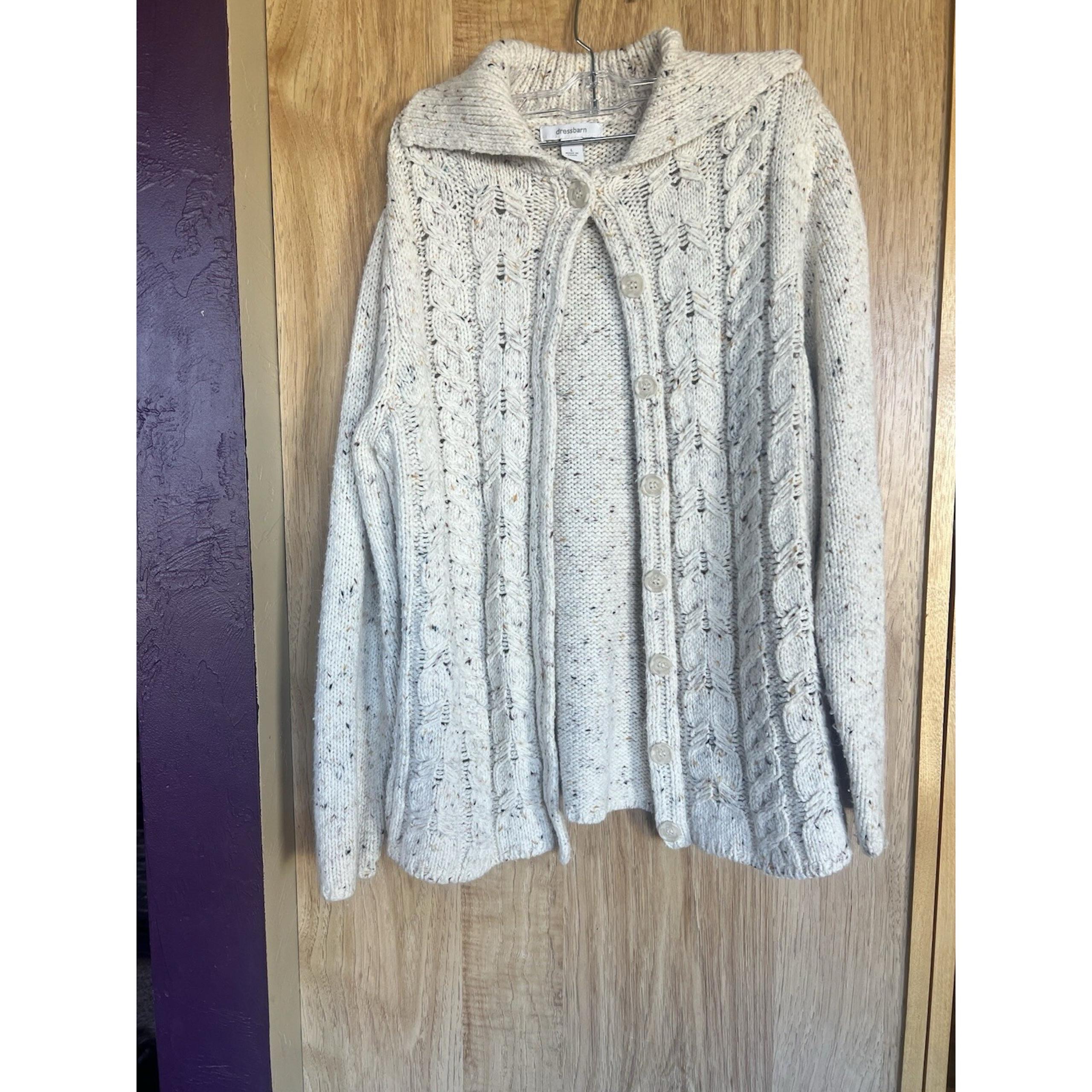 Dress Barn Multicolor Blended Round Neck LS Cardigan Sweater Size L EUC White