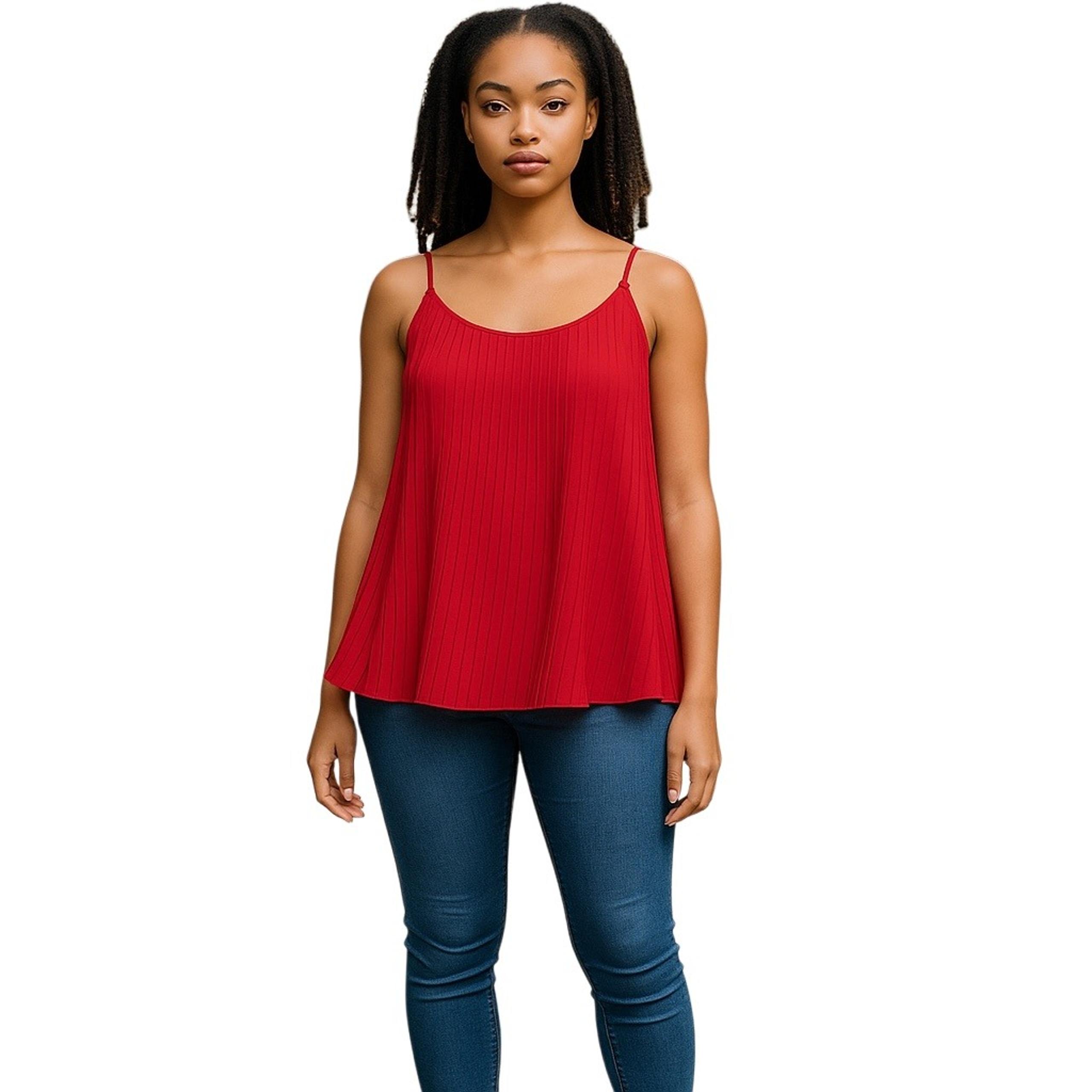 Cato Red Pleated Cami Top Sleeveless Casual Blouse Tank Top Size L