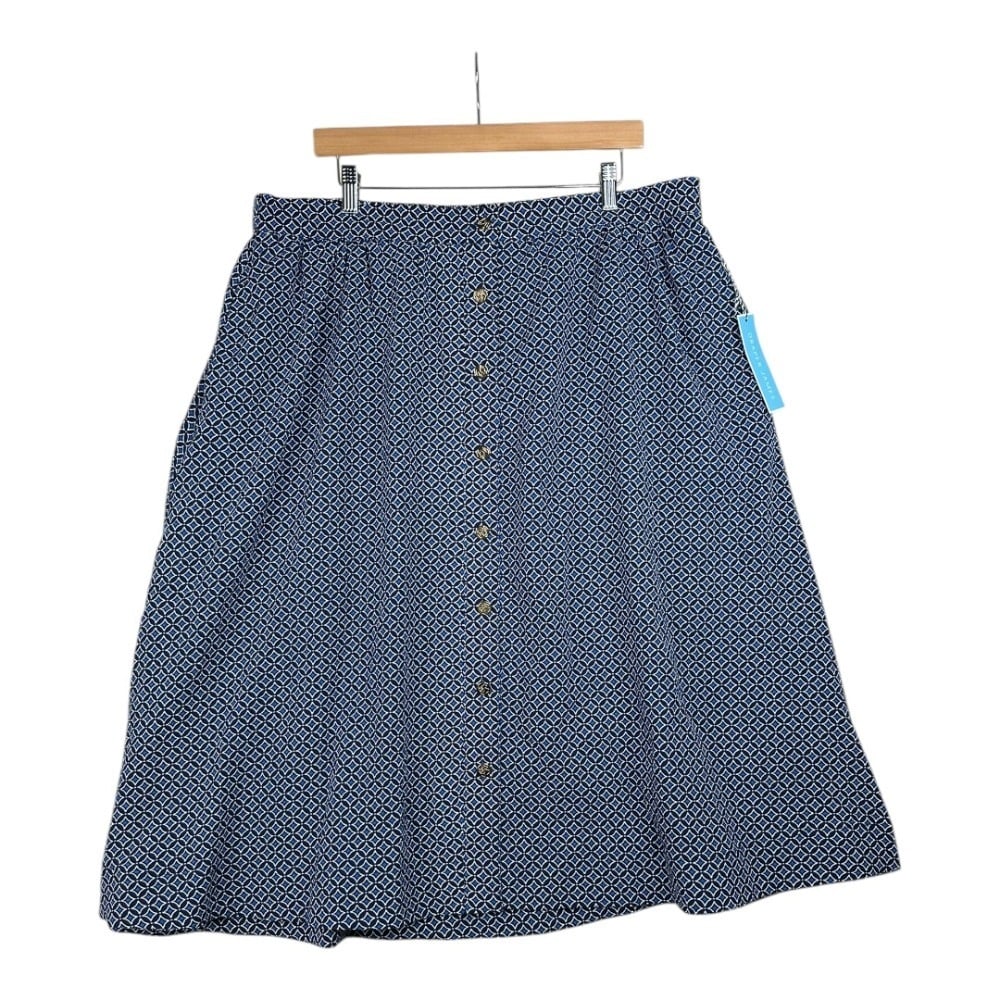 New Draper James Button Front Skirt A-Line Geometric Print Navy Blue XXL
