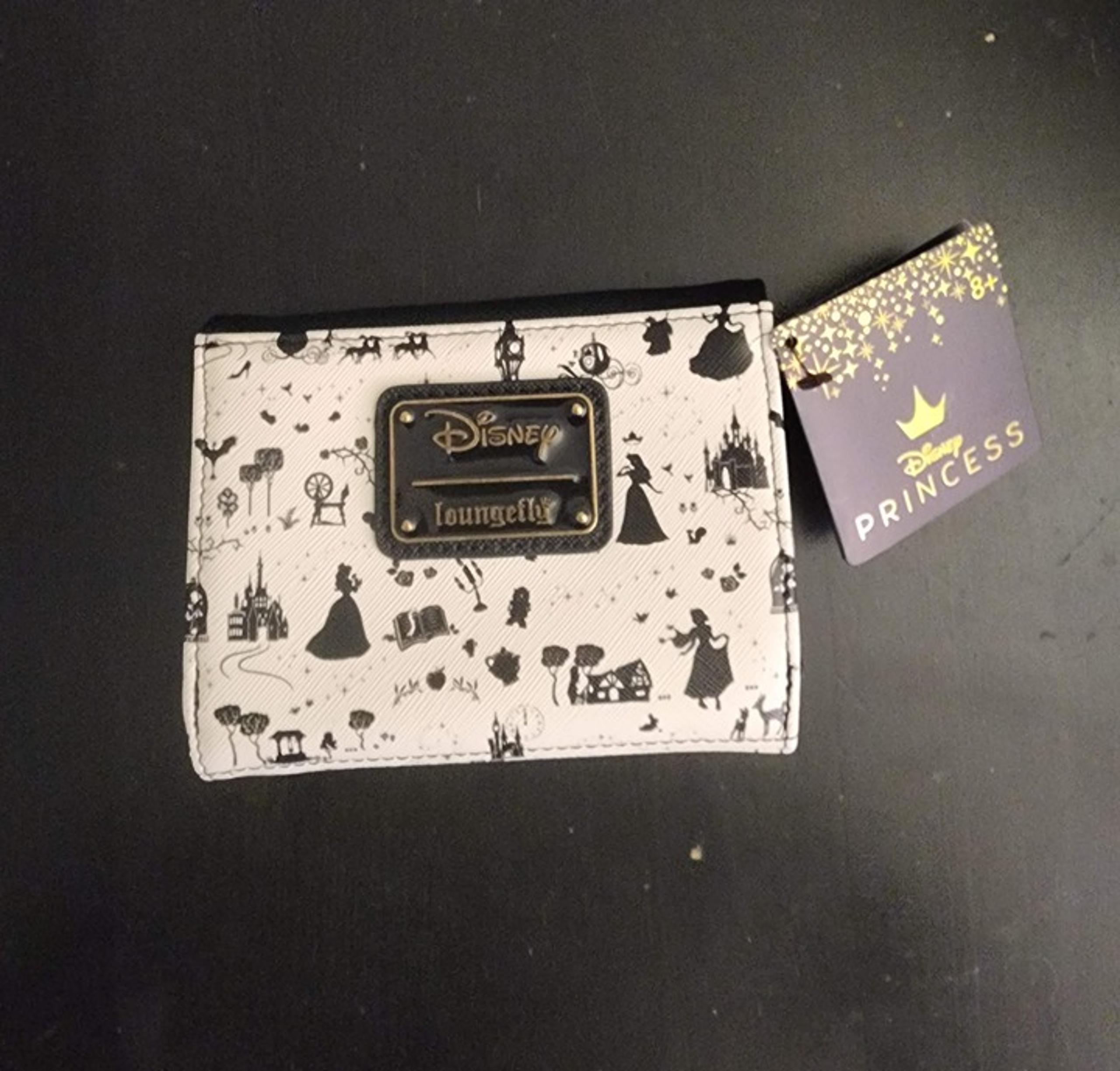 New Loungefly Official Disney Princess Camo black white trifold wallet