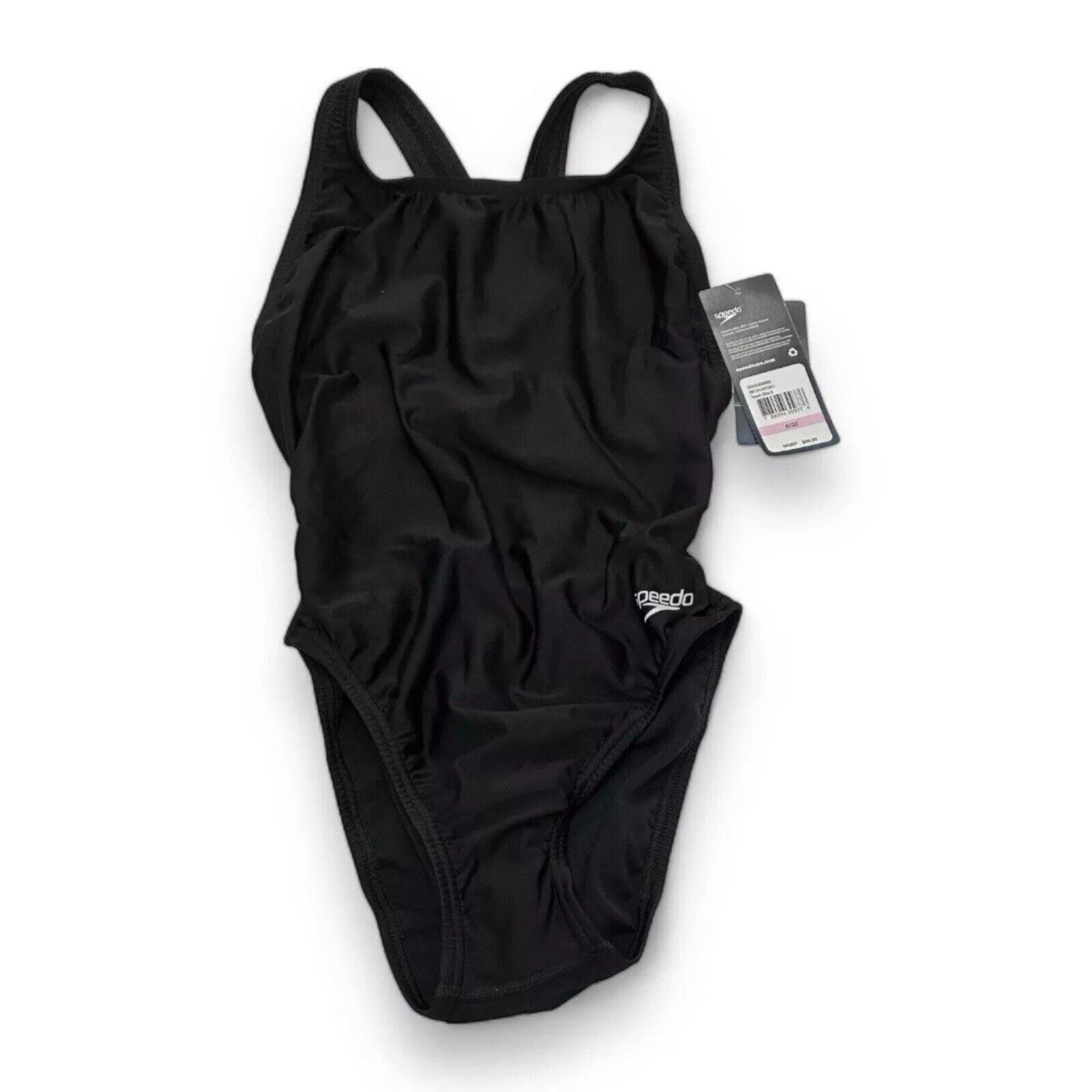 Speedo Womens 88191481001 Black Wide Strap Swimwear One Piece Swimsuit Size 30