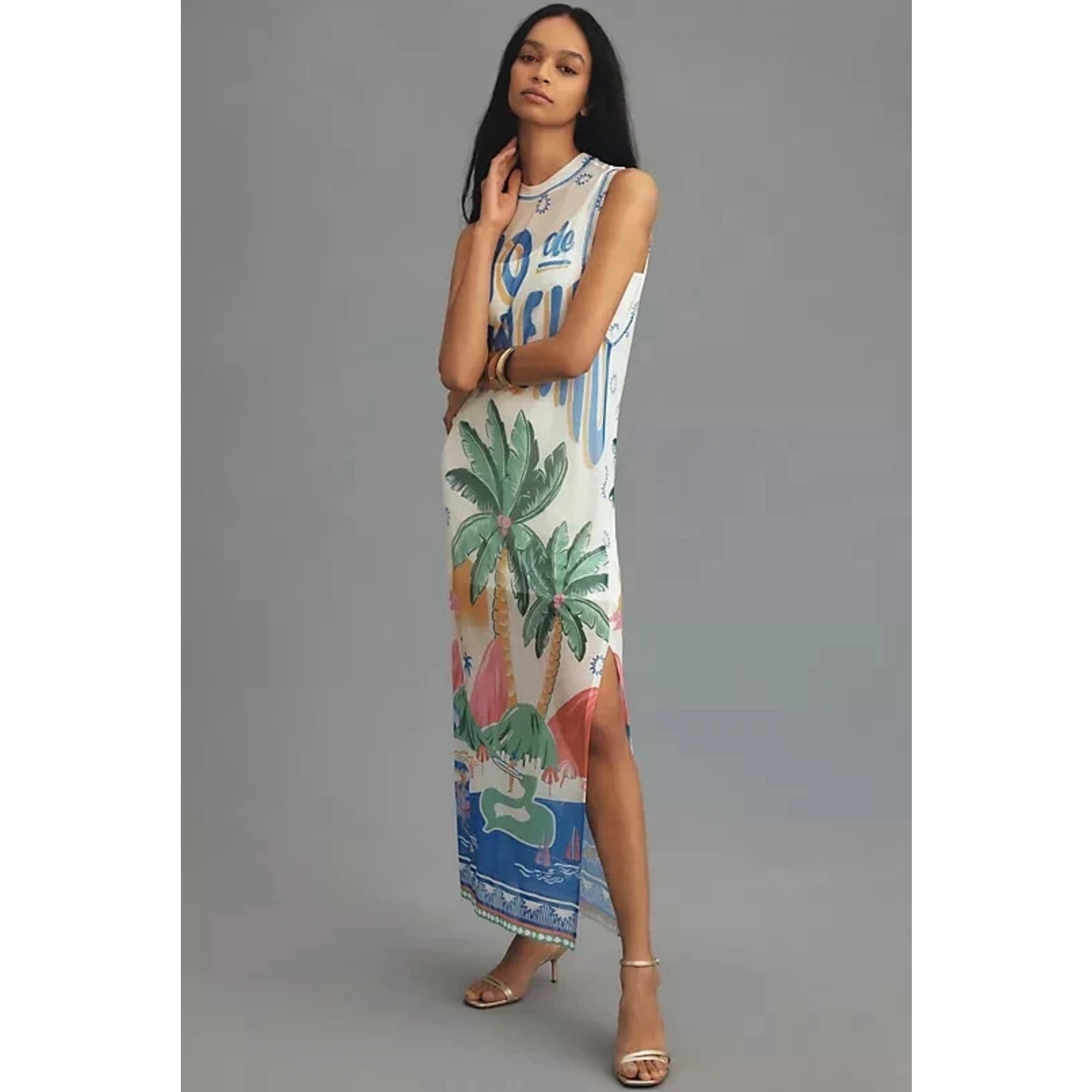 NWT Farm Rio Rio De Janeiro Graphic Mesh Midi Dress XS