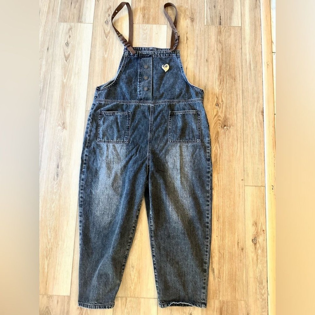 Vintage Overalls with Pewter Heart Brooch M/L
