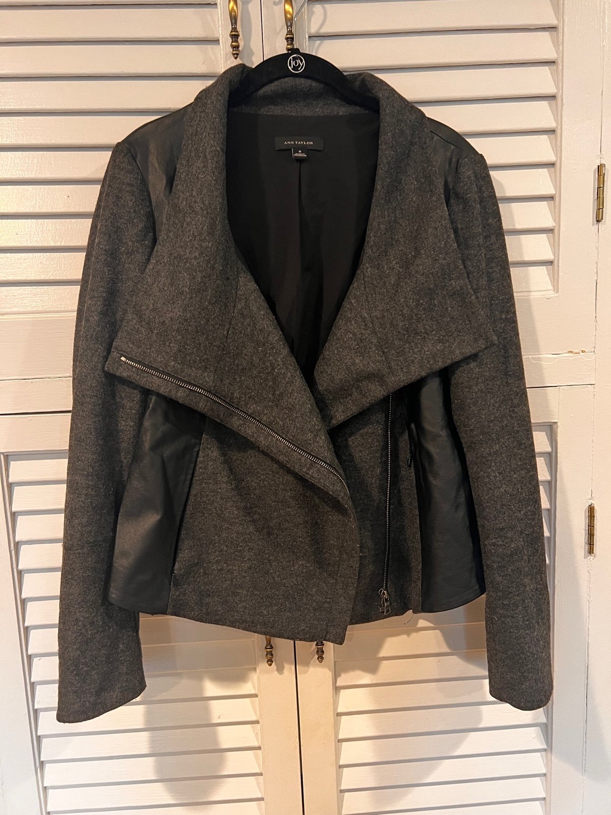 ANN TAYLOR Wool and Leather Draped Blazer Jacket