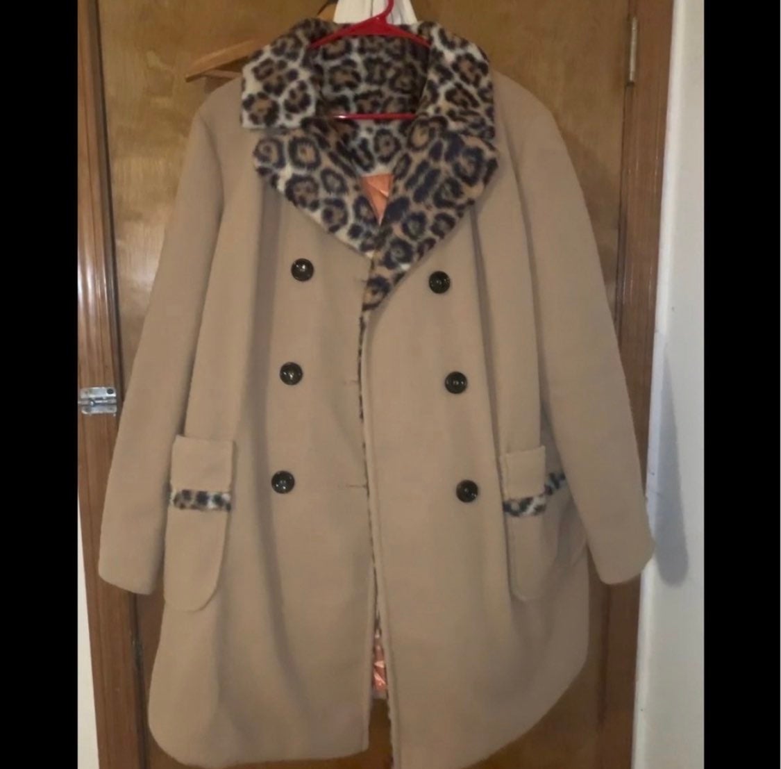 Vintage ILGWU wool coat with leopard fur trim