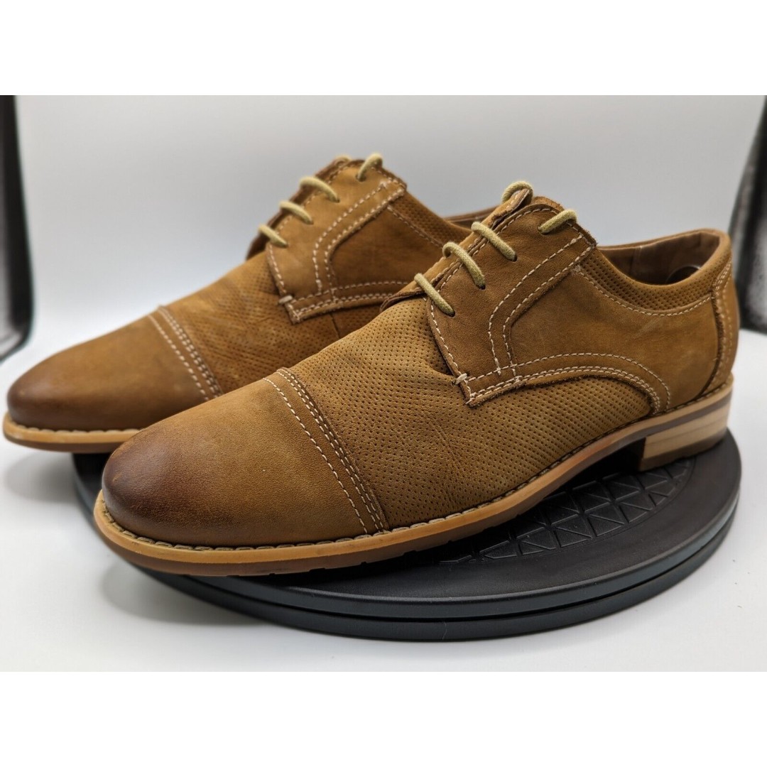 Steve Madden Loafers Oxford Mens 8 Leather Lace Up Camel Brown