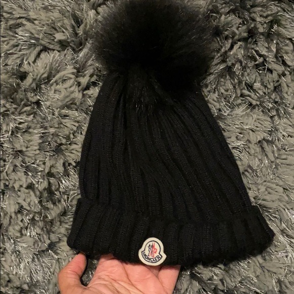 Moncler Black Beanie Pom Pom Hat