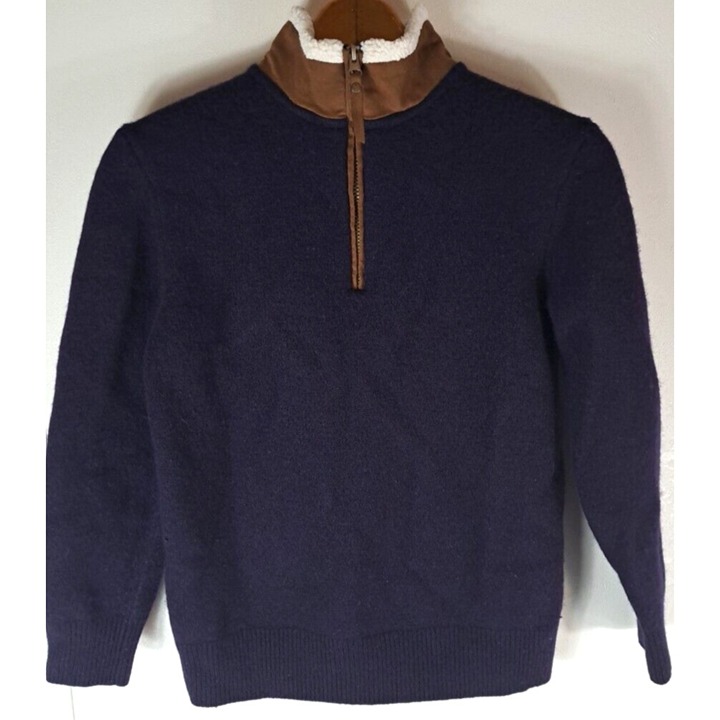 Orvis Womens Lambswool Sweater Jacket 1/4 Zip Sherpa Lined Collar Navy Blue M