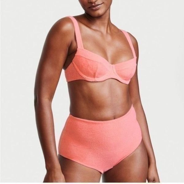 Victoria’s Secret Terry Bikini, NWT, 36DD Push Up Top, High Waisted M Botttoms