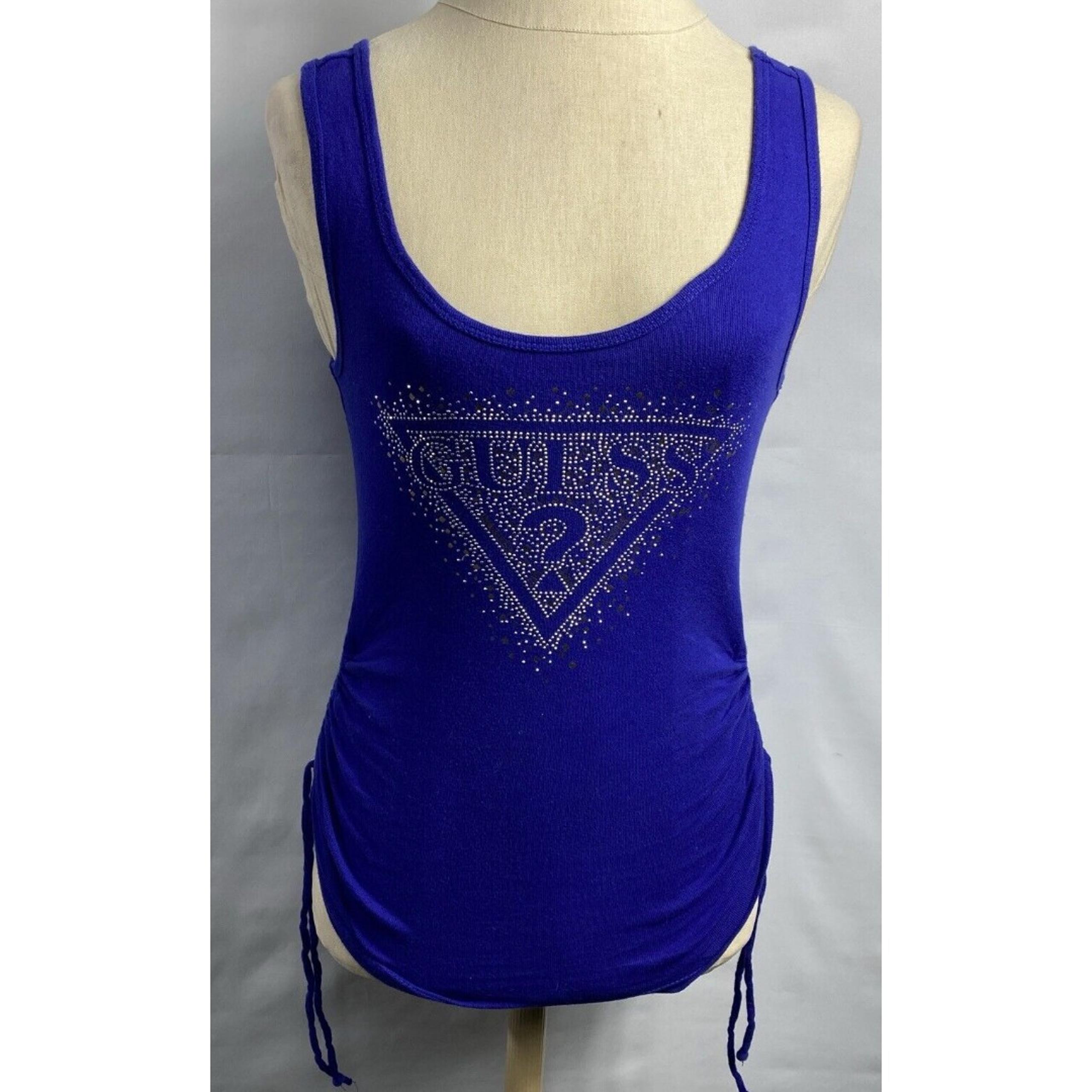 Guess Blue  tank top with silver rhinestones Size M