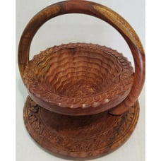 Vintage Large Handmade Carved Rosewood Collapsible Basket