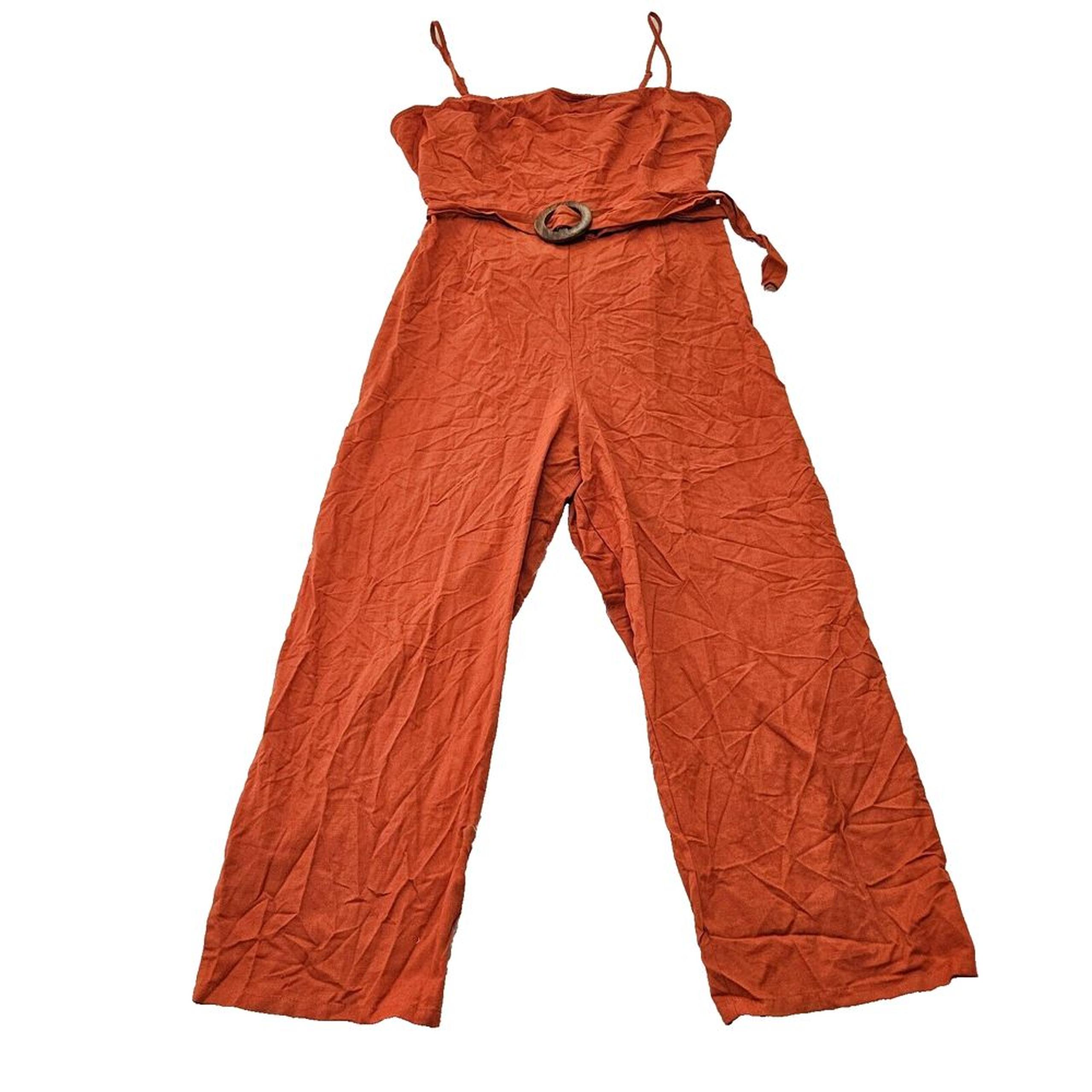 NWT ASOS Women's Terracotta Linen Blend Belted Sleeveless Jumpsuit Sz 14