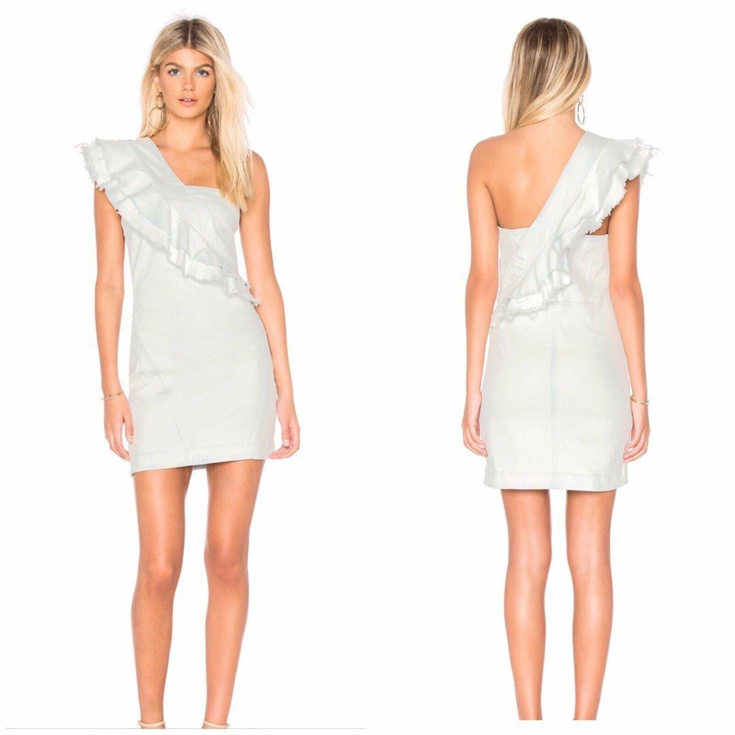NWT BLANKNYC Pick A Side Dress Off White M One Shoulder mini denim