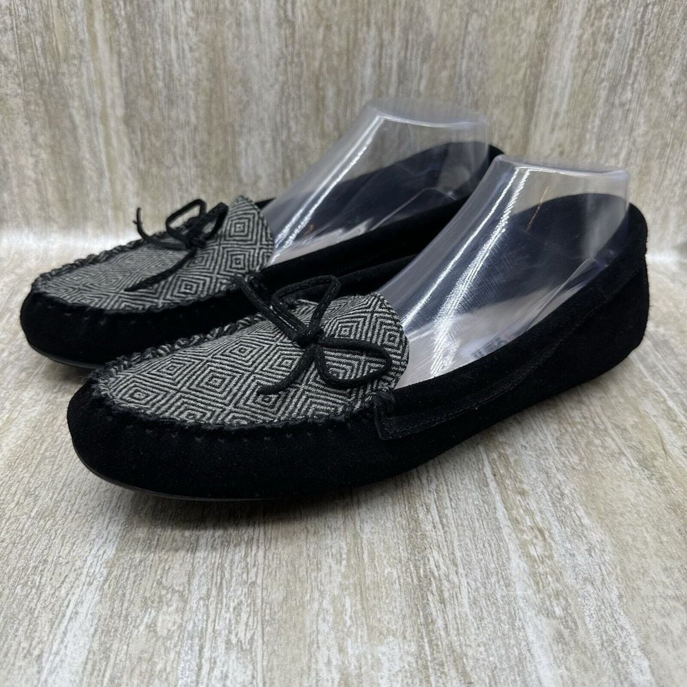 NEW MINNETONKA Women's Suede Moccasin Womens 11 Black Geometric Slipper Shoes