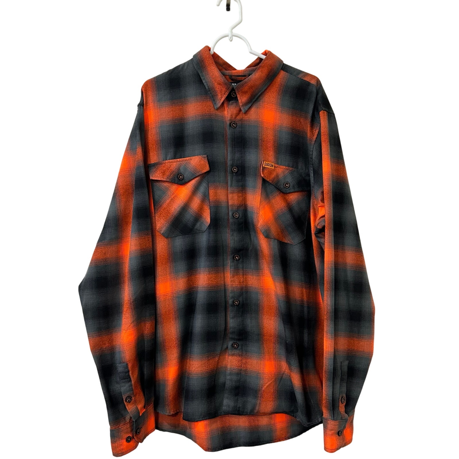 Dixxon Flannel Co Mens Sz 2XT Salem Gray & Orange Plaid Long Sleeve Shirt