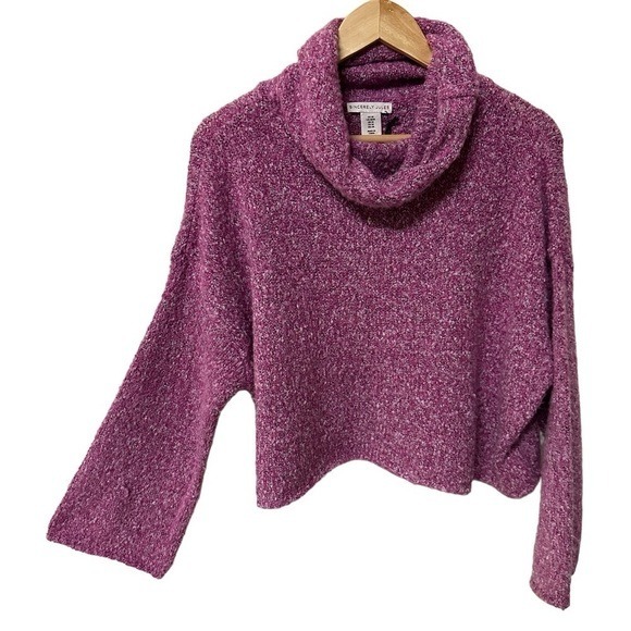 Sincerely Jules Crop Sweater Bell Sleeves Pink Chunky Knit Bohemian Size Medium