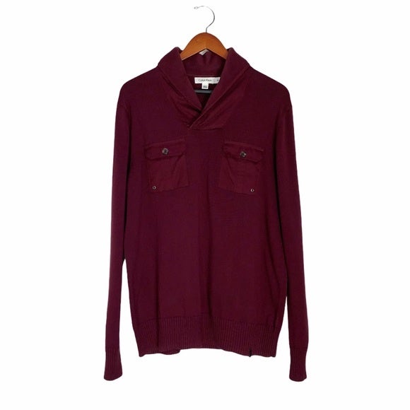 Calvin Klein Burgundy Shawl-Collar Pullover Sweater