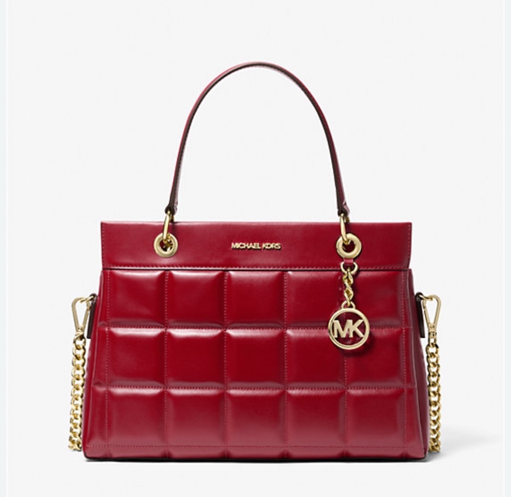 Michael Kors Susan Medium Quilted Leather Tote Bag Deep Red