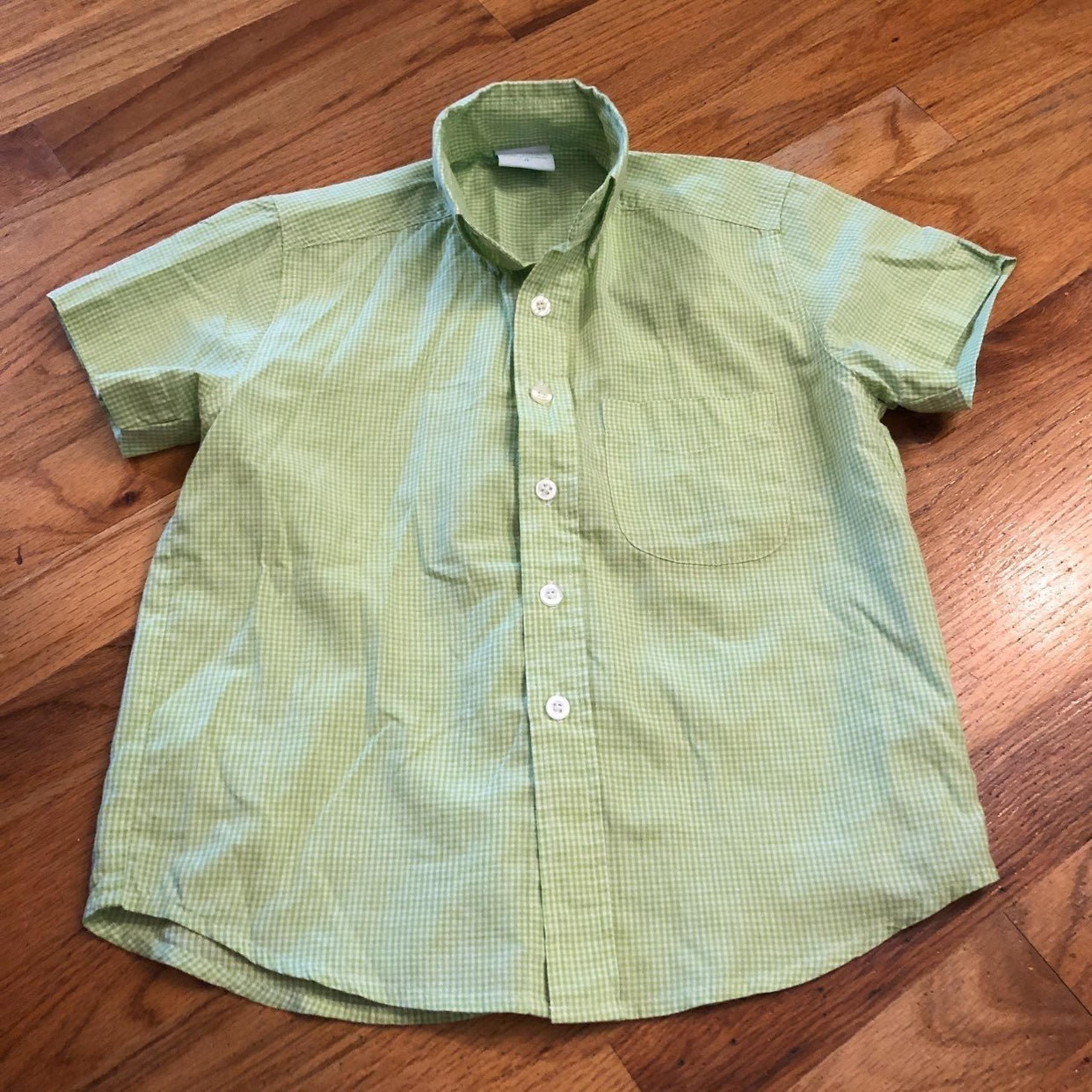 Boutique Green Gingham Short Sleeve Button Down Shirt boys 4