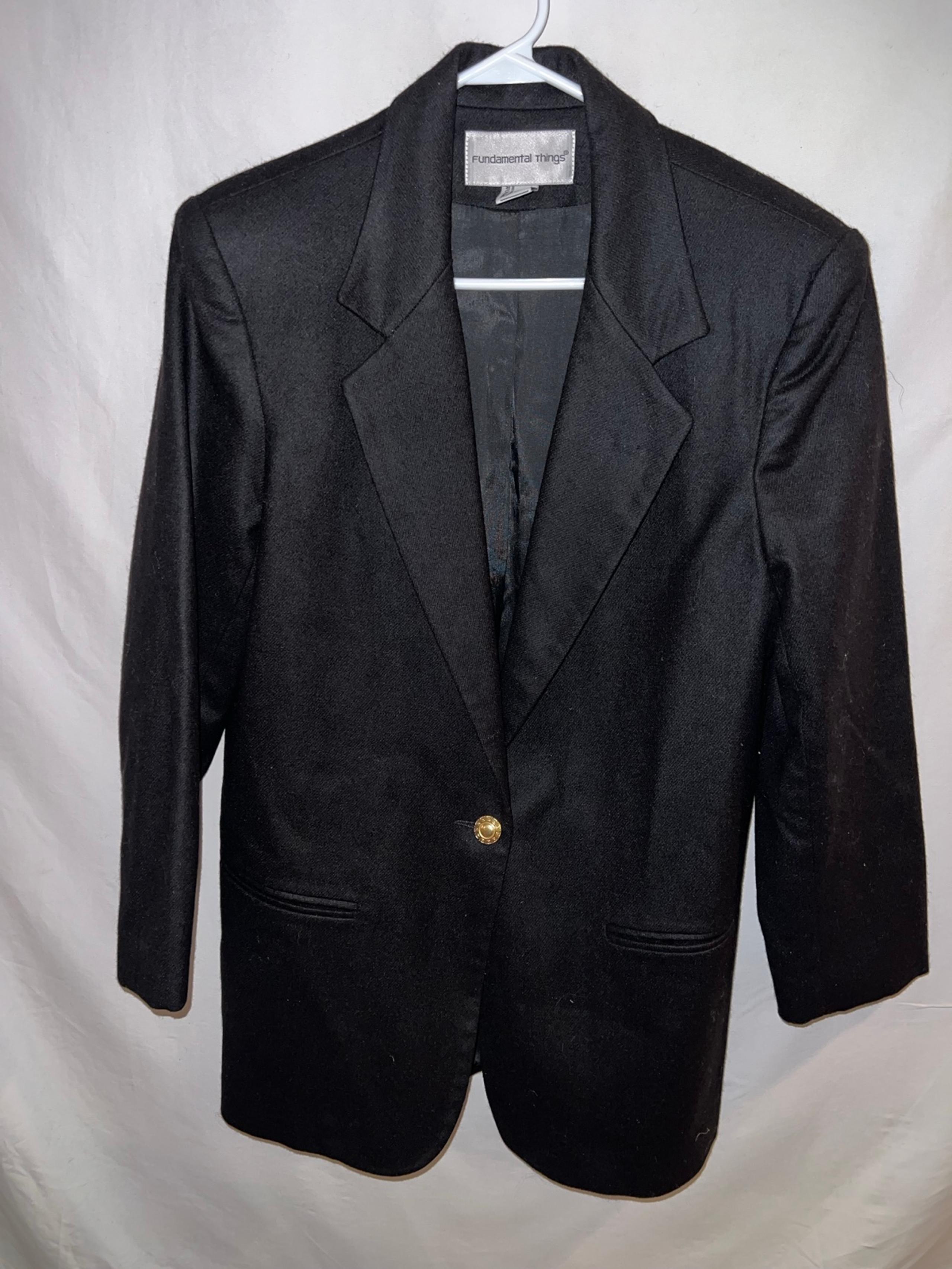 Ladies Size 10/12 petite Fundamental Things 100% pure wool black 1 button blazer