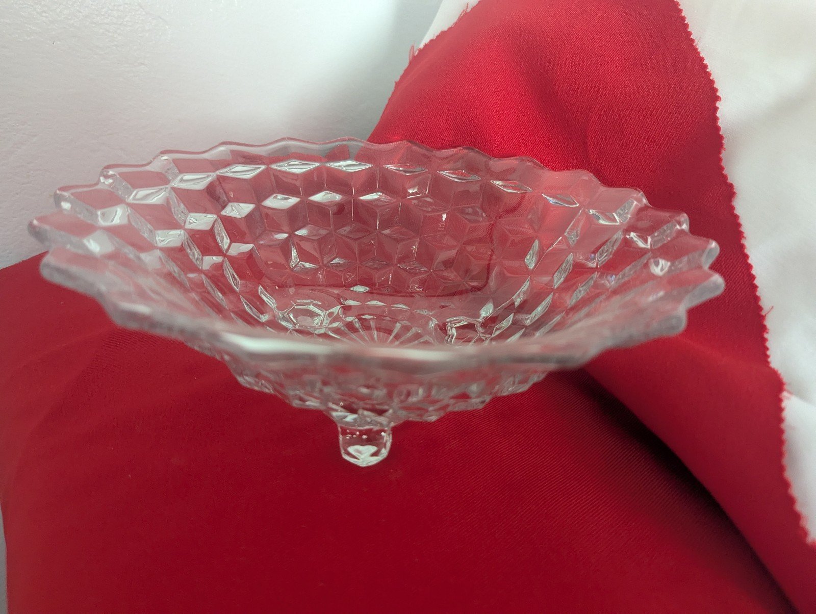 Fostoria American Pattern - Crystal Clear - 3 Leg Footed Bowl 10.5”w 3.5”h