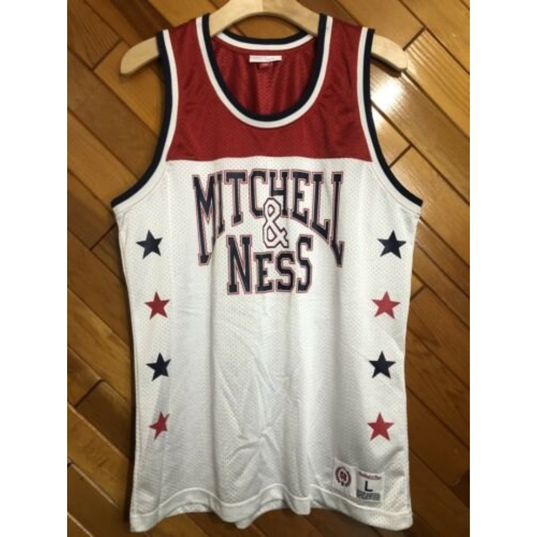 Mitchell & Ness Basketball Jersey Red Blue Logo Spellout Men's Size L