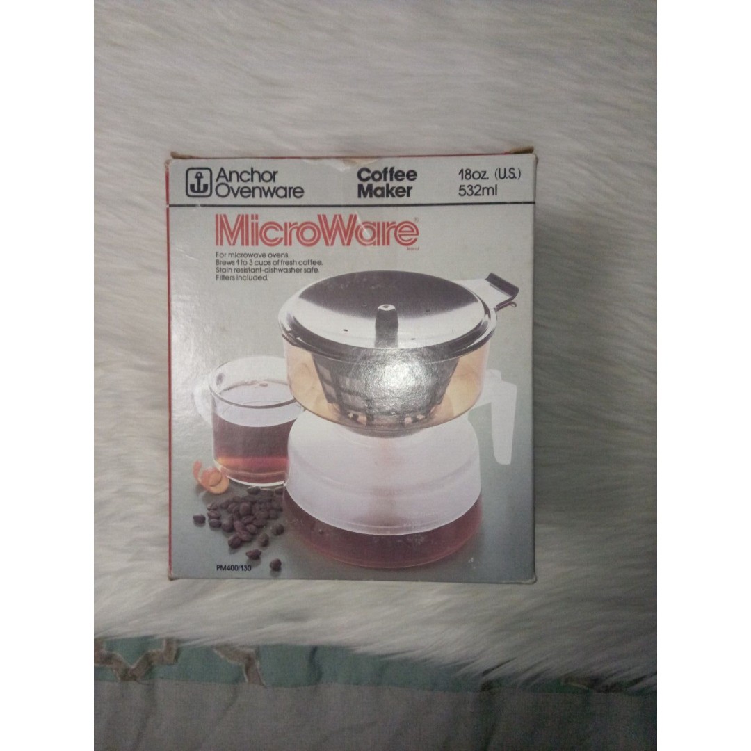 Vintage Anchor OvenWare MicroWare Coffee Maker 18oz New in Open Box 1980s NOS