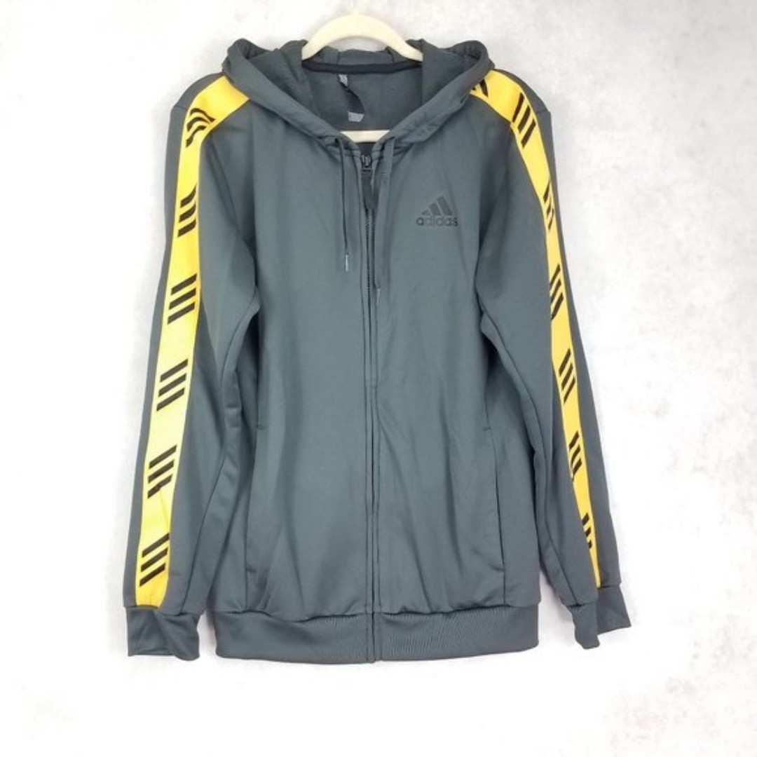 Adidas Basketball Club Men's S Hooded Zip up Athletic Jacket Gray with Yellow
