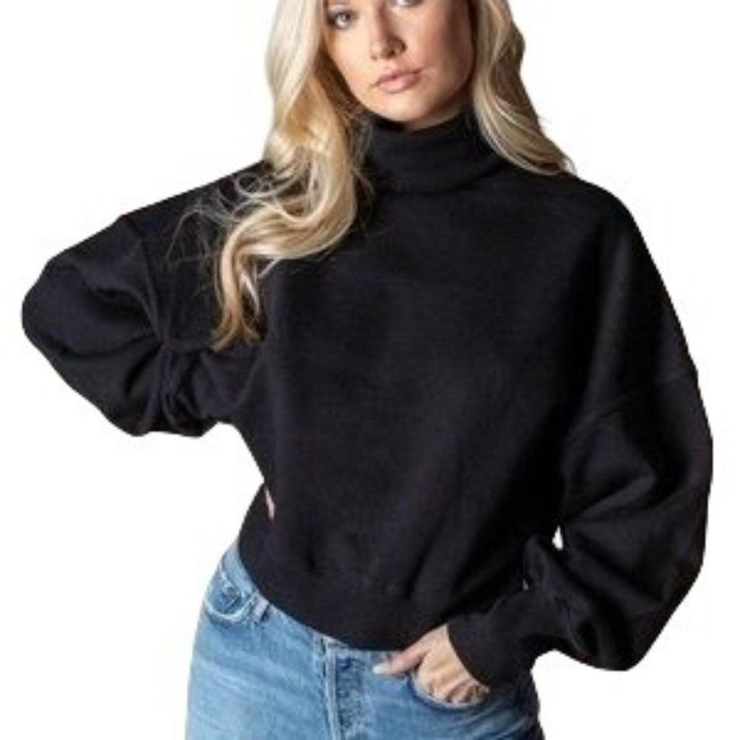 NEW AGOLDE BALLOON SLEEVE WOMENS BLACK TURTLENECK SWEATSHIRT SZ:S