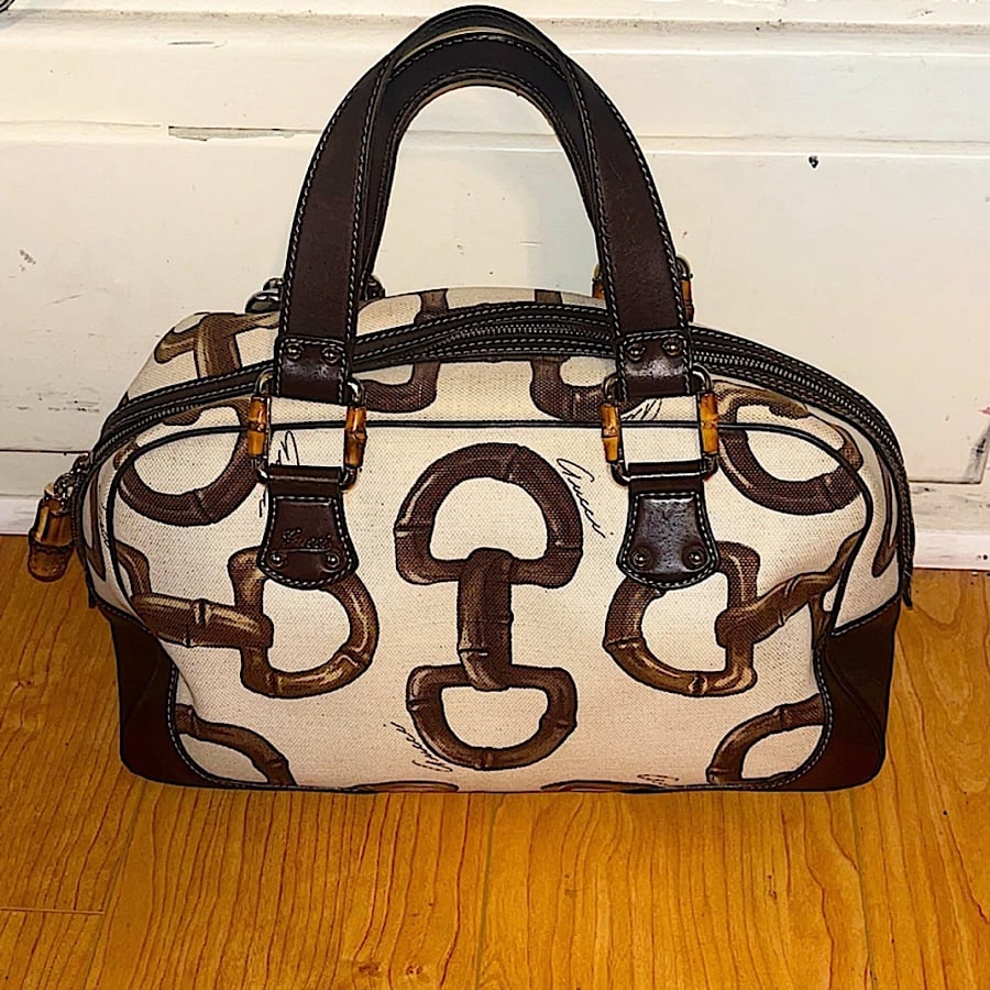 Authentic Gucci Rare Tom Ford Horsebit Motif Bamboo Leather Strap Handbag