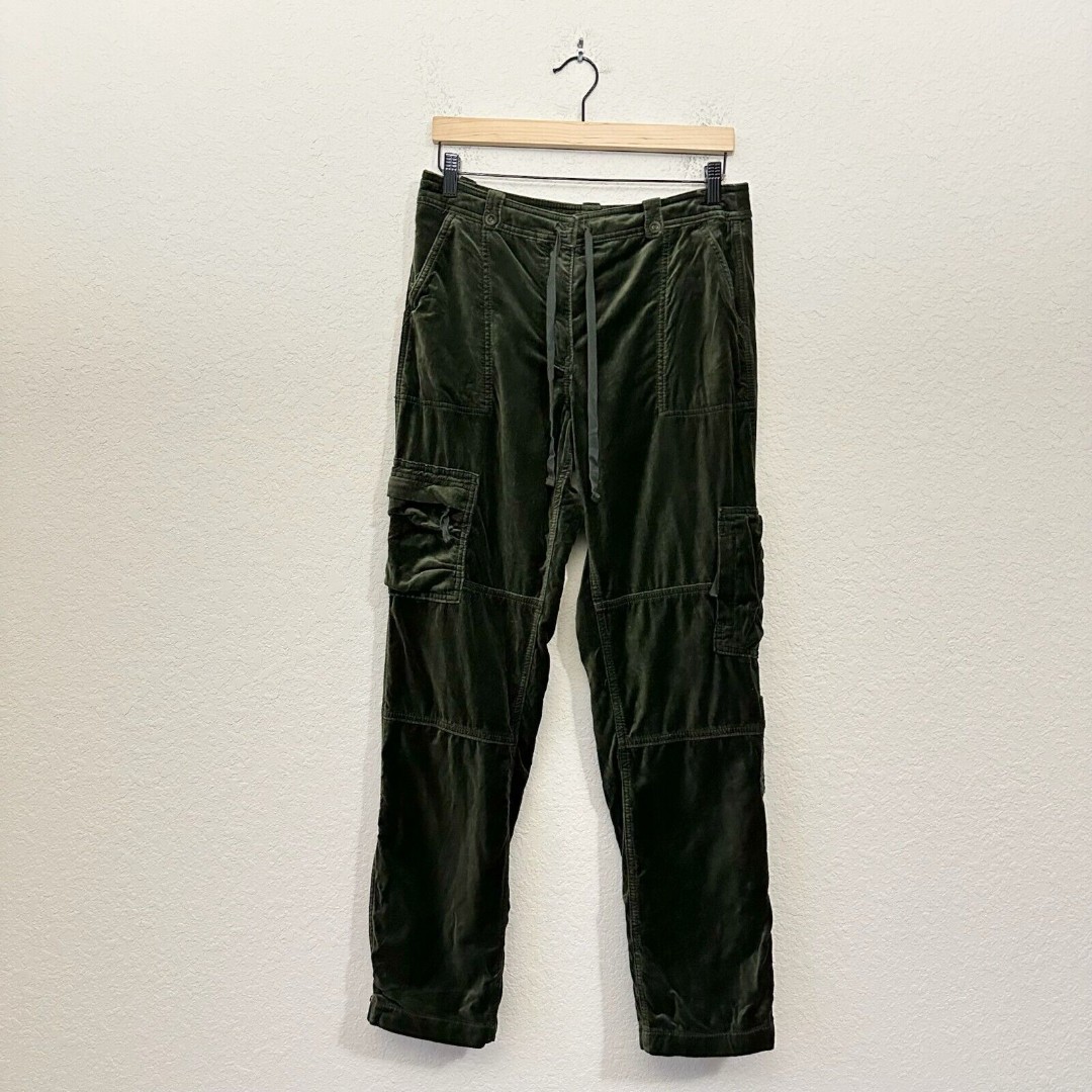 SUNDANCE Nightfall Cargo Ankle Zip Pants in Green Velvet Drawstring