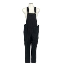 NWT William Rast 30 Black Faux Leather Overall Pants Front Zip Pocket Adjustable