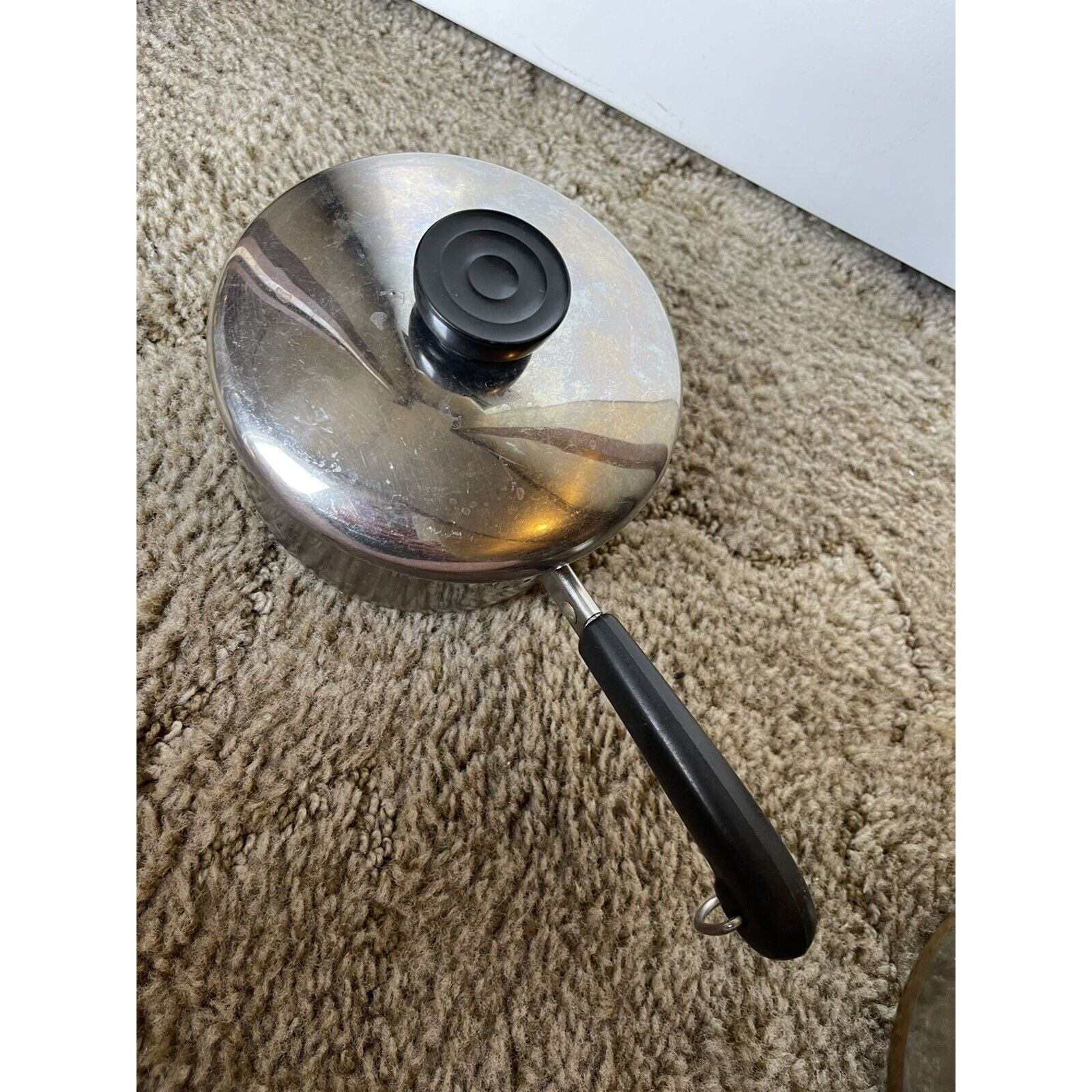 Vintage Revere Ware 1801 Stainless Copper Bottom Pan Pot w/Lid 1 Qt USA 98D